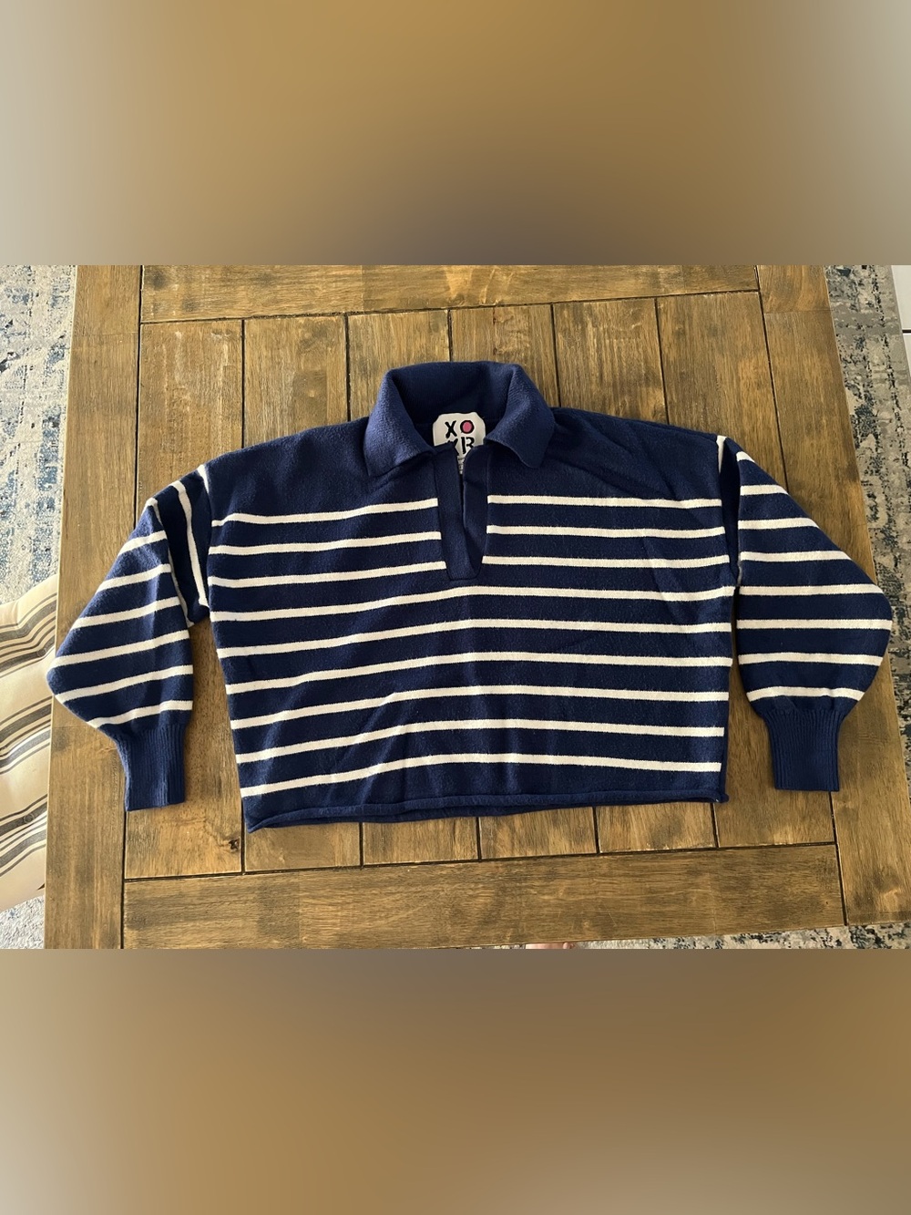 Kerri Rosenthal Navy/White Heart Striped Nautical Sweater women’s large